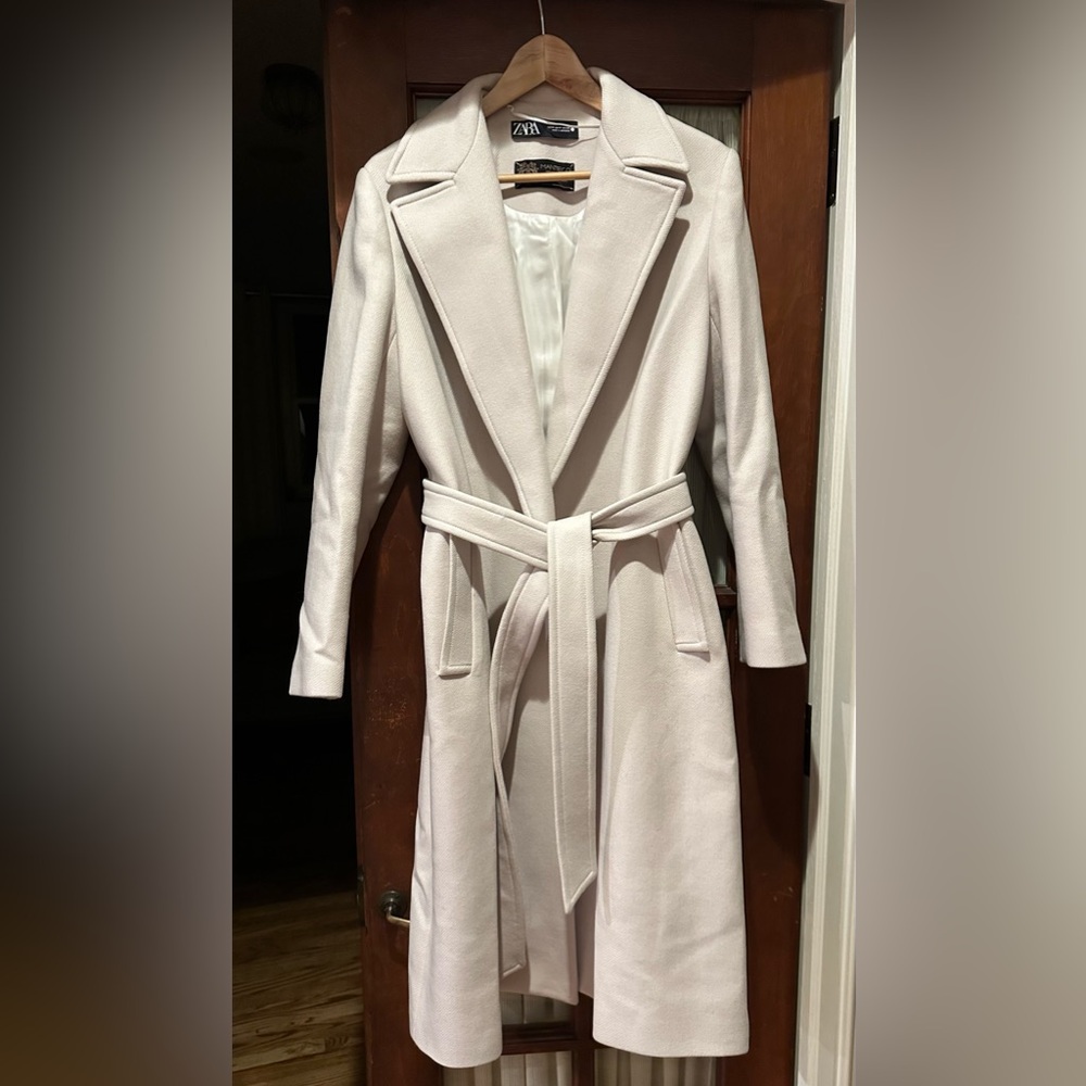 Zara Mantego belted wool coat M, ivory, beautiful!